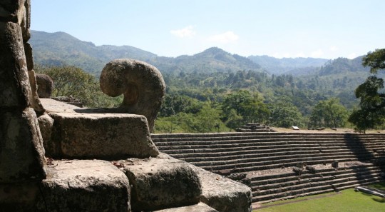 Copan with the mountains in the background