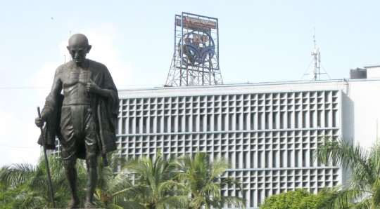 Gandhi statue in a city park.