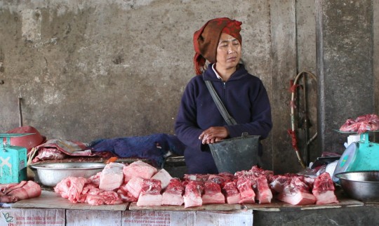 Meat for sale at the Phongsaly market.