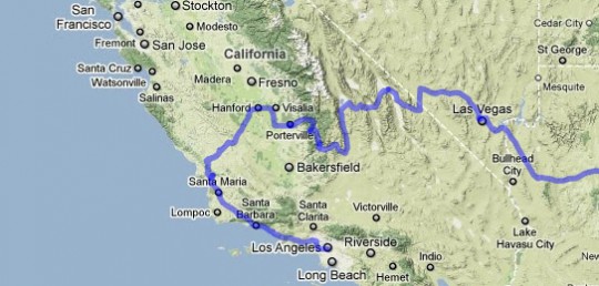 The route I plan to take from Los Angeles to Las Vegas. [Google map]